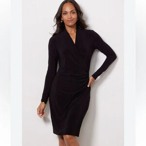 Norma Kamali Black Long Sleeve Side Drape Dress, size medium